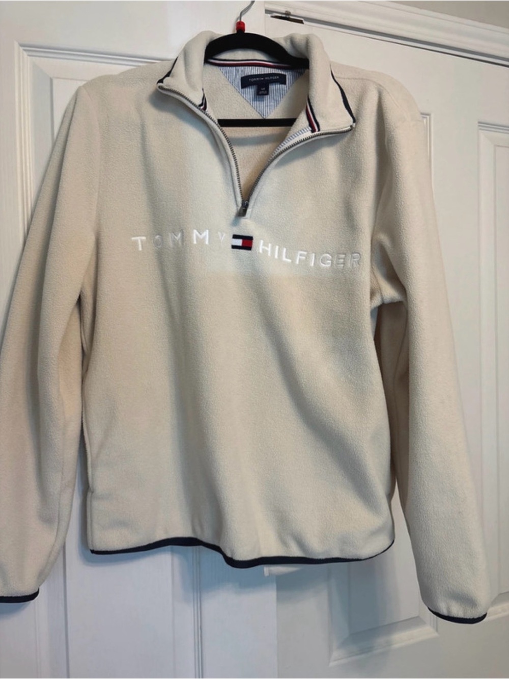 Tommy Hilfiger Cream Half-Zip Fleece Pullover with Logo